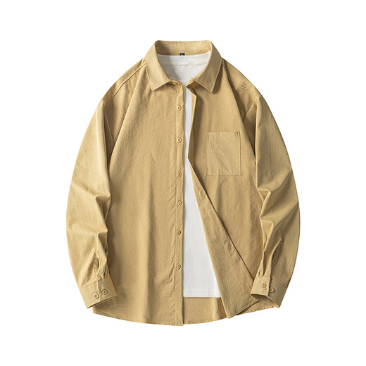 Dingfengbaoluo Japanese solid color simple long-sleeved shirt men's spring and autumn casual layered high-end lapel jacket DFC02 white 4XL