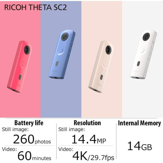 Ricoh (RICOH) ThetaSC24K 360-degree panoramic camera spherical VR house viewing enthusiast selfie portrait 4K video blue high-speed Wi-Fi transmission Bluetooth selfie button face detection night mode 4K shake correction 14GB memory