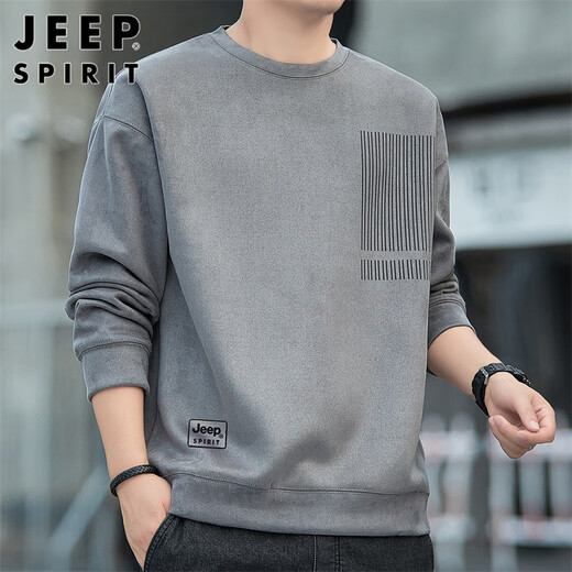 JEEP SPIRIT Jeep sweatshirt men's autumn and winter men's suede long-sleeved T-shirt men's casual loose trendy top clothes