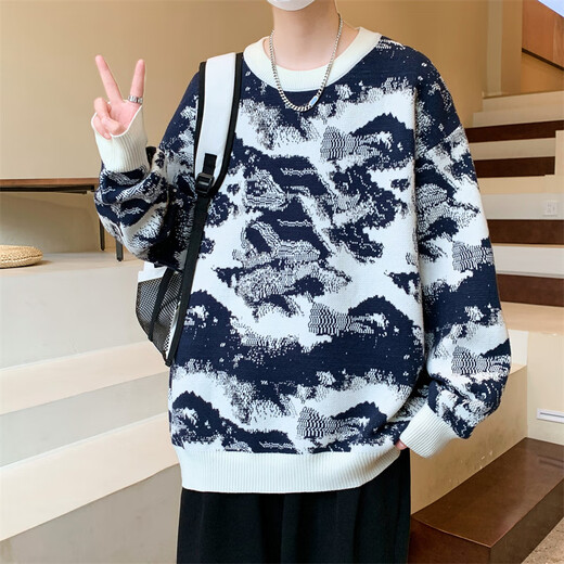 Moyu Spring, Herbst und Winter Teenager verdickter Pullover Jungen und Senioren High School-Schüler 12-15 Jahre alt, Big Boy Herren-Kleidungssteine Strickpullover 6626 Blau, verdickte, einzelne Größe M 90-110jin [Jin gleich 0,5 kg]