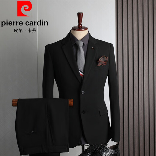 Pierre Cardin spring and autumn suit men's business casual versatile slim formal wear trendy groomsmen wedding suit dress black single button (suit + trousers) L 50 (113123Jin Jin equals 0.5 kg)