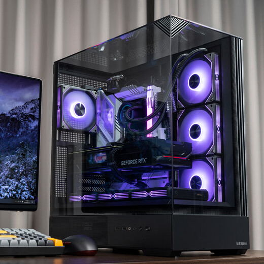 Aigo Xingcanlan PRO schwarzes Gaming-Computer-Desktop-Host-Gehäuse unterstützt 360-Grad-Wasserkühlung, dreiseitiger Glasraum mit Meerblick, ATX-Motherboard, vierseitiger Schnellverschluss, 5090-Grafikkarte