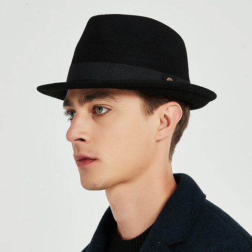 7PM Top Hat Men's British Jazz Hat Woolen Gentleman Hat Winter Thickened Men's Top Hat Middle-aged and Old Dad Hat Black One Size (56-58cm) Adjustable