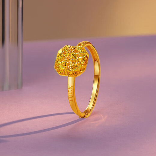 Mengjinyuan gold ring, pure gold, brushed sugar cube, flashing opening, adjustable, birthday gift for girlfriend