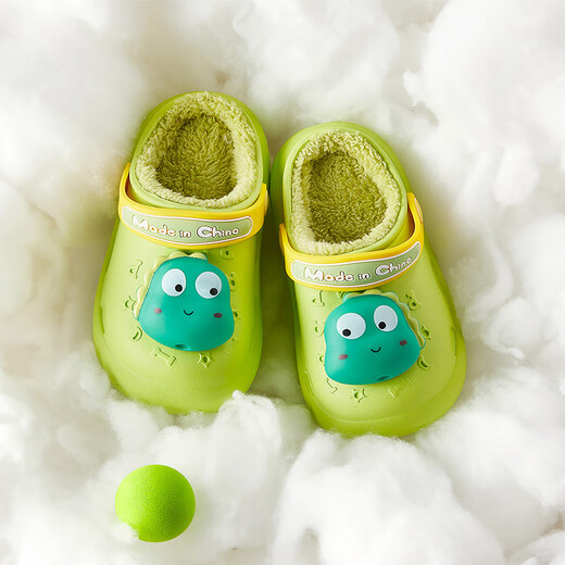 Happy Mary Children's Cotton Slippers Girls Winter 2023 New Infant Home Indoor Waterproof Baby Slippers Girls Bag Heel Fruit Green Inner Length 14cm Suitable for Feet Length 14cm