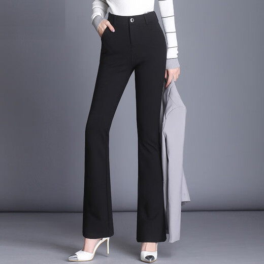 Jingluo Flare Hosen für Frauen im Herbst und Winter plus samt verdickte Anzughose für elastische hohe Taille, schlanke schlanke Hose für Frauen Casual Hosen 9885 Black Neun-Punkte Elastic Taille-Spring und Herbststil xxl xxl