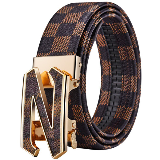 
KRCK2024 new Valentine's Day Men's Leather Belt Casual Belt Youth Valentine's Day Suit Trousers Belt Gray Plaid Silver Buckle L 120cm