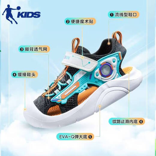 Jordan Boys Sandals Children's Summer Baotou Children's Shoes Children's Breathable Beach Shoes Black/Spring River Green 28