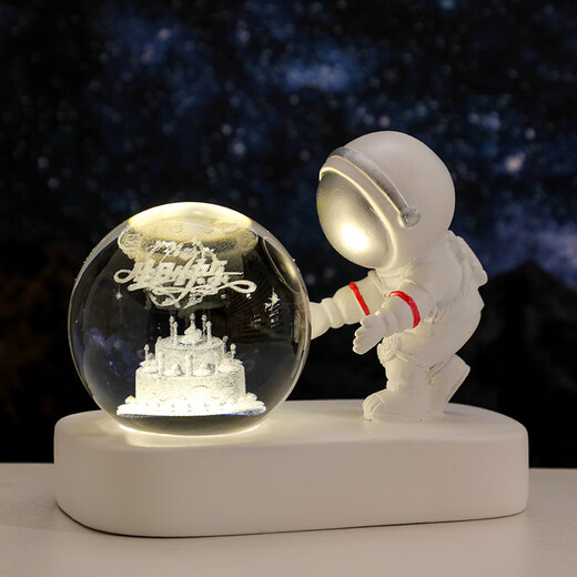 Fascini Astronaut Night Light Little Prince Crystal Ball Luminous Base Desktop Ornament Birthday Gift Beloved Astronaut-Happy Birthday Gift Box