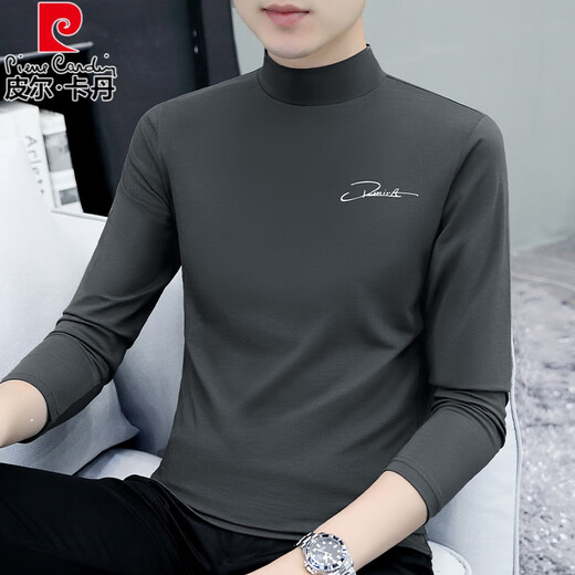 Pierre Cardin (Pierre Cardin) Einfache schrägige V-Ausschnitt mit V-Ausschnitt mit halb hoher Hals mit reinen Baumwoll-Langarm-T-Shirt-Modemarke Männermarke Männer und Frauen Basishemd Stricker Carbongrau C6187 Mid-Hals 2xl 145-155jin [Jin entspricht 0,5 kg]