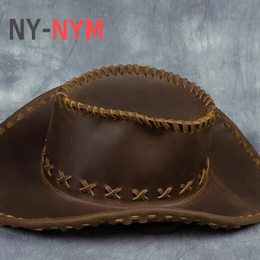 NY-NYM西部风手工纯部风牛仔帽疯马皮户外哈雷礼帽真皮男士遮阳骑士帽子 复古棕