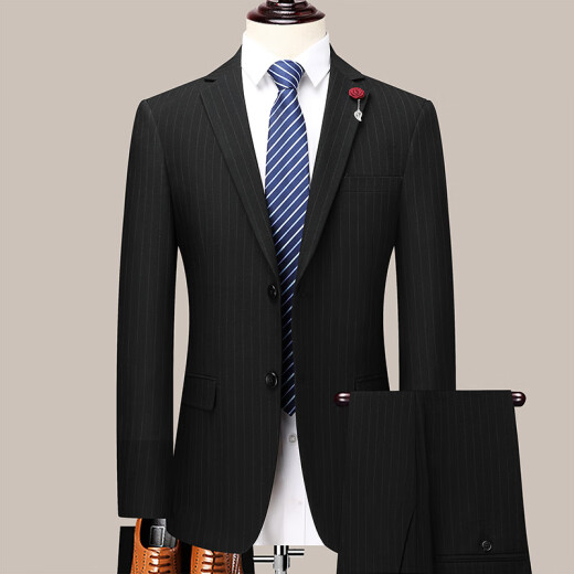 Charge High-End-Anzug Herbst und Winter neuer koreanischer Stil Slim Fit Zwei-Tiefe Business Casual Professional Anzug Jacke 2603 Blaue Streifen [zwei Schnallen und mittlere Schlitze] S 165/46 Größe [Empfohlen 105-120 Jin [Jin gleich 0,5 kg]]]