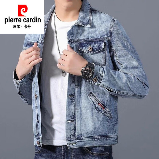 
Pierre cardin denim jacket men's spring and autumn new Korean style slim-fit trend high-end spring denim jacket workwear casual jacket trend 1105 light blue M