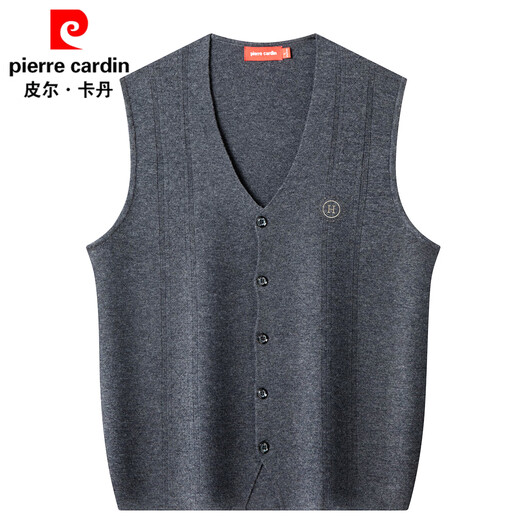 Pierre Cardin pure wool sweater vest men's v-neck waistcoat young and middle-aged knitted sweater cardigan autumn and winter warm sleeveless sweater vest