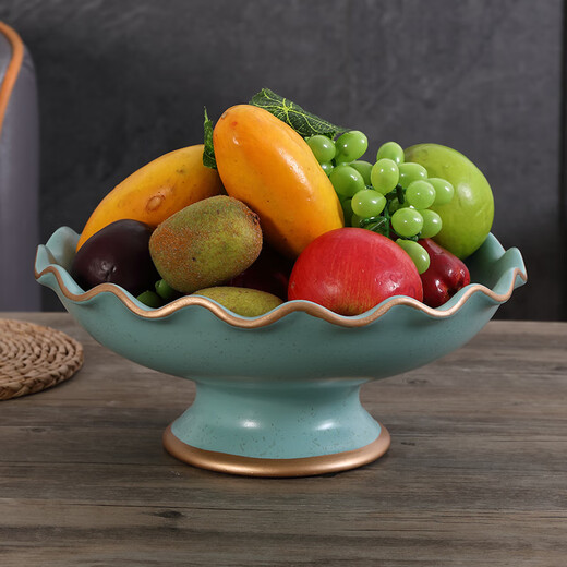 蒂拉欧式水果盘创意大果盘家用干果盘家居装饰品摆设工艺品摆件瓜果盘 1047蓝莺花开款