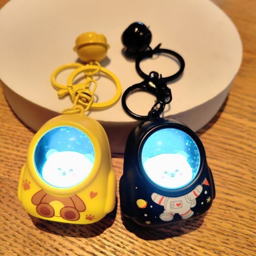 卡通发光背包小猫小熊钥匙扣创意学生书包挂饰端午礼物装饰小夜灯 躲在黄色书包的发光小熊