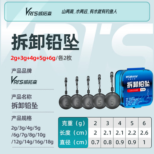 Weituosen cough lead pendant strong resistance to running water cough lead running lead lead pendant fishing group boxed mixed quickly removable sliding lead pendant 2 grams each 3 grams 4 grams 5 grams 6 grams 2 pieces each