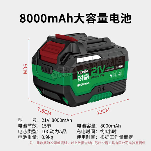 锐霸大扭力冲击风炮重型大扭矩电力塔吊汽修基建专用826 2100牛【8.0Ah 2电】塔吊套餐