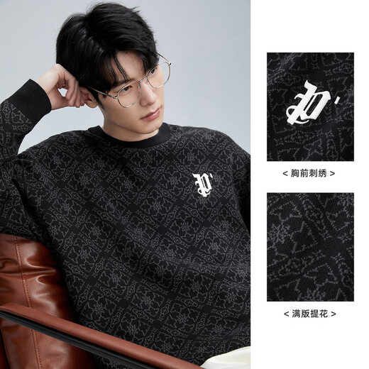 Peacebird Herren Round Neck Pullover Herbst Herbst Lose Vollversion Jacquard bestickter Pullover Männer Black (Big Bun) M.