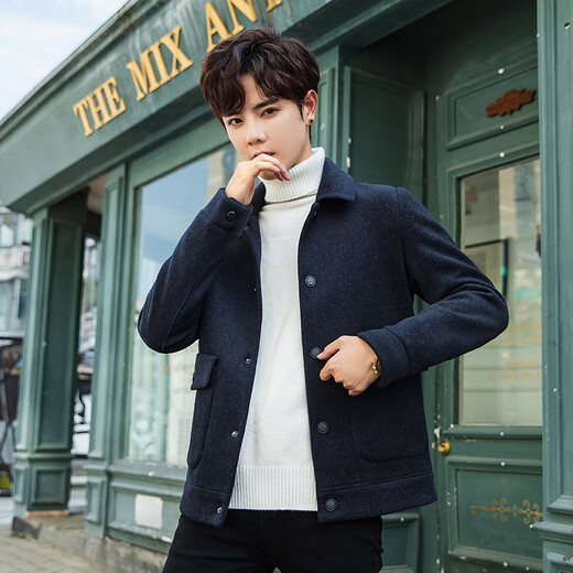 Filixidi woolen coat men's autumn and winter new men's wool short jacket jacket men's casual woolen top black M