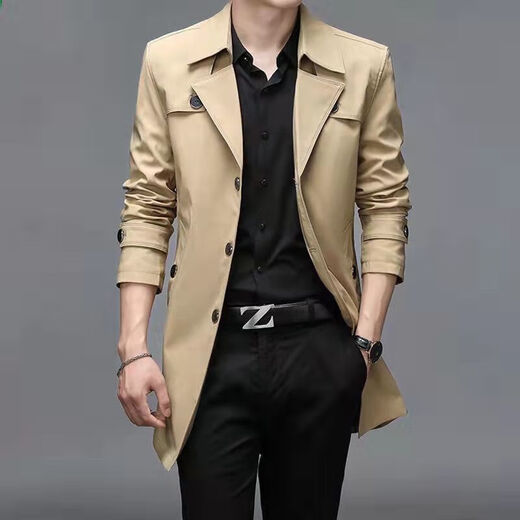 
ZMEX mid-length windbreaker men's clothing spring new single-breasted large-size jacket business casual coat thin men's jacket suit collar thin jacket black 175/92A_Suggestion 115-125Jin[Jin equals 0.5 kg]