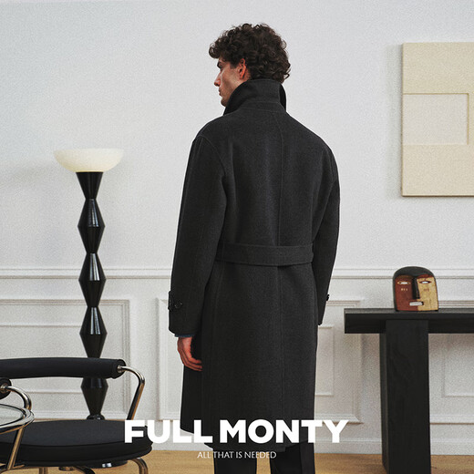 Full Monty [Trench Double-face Whisk] Cabinement en laine Business pour hommes et veste décontractée en laine à double poitrine mi-longueur gris foncé 50004 44