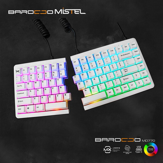 BAROCCOMISTELMISTEL MD770/MD600 split mechanical keyboard ergonomic keyboard wired office gaming keyboard fps keyboard MD770 white RGB wired version red axis (taking into account office gaming, no sense of paragraph, moderate strength)