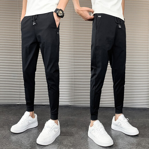 Feidi Sen Hosen für Männer Sommer dünne schlanke Passform und schlanke kleine Füße und Füße Casual Hosen für Jungen koreanische Stile Trendy Herrenhosen für Männer schwarz (kurzer Sommerstil) 31 (120-130jin [Jin gleich 0,5 kg])