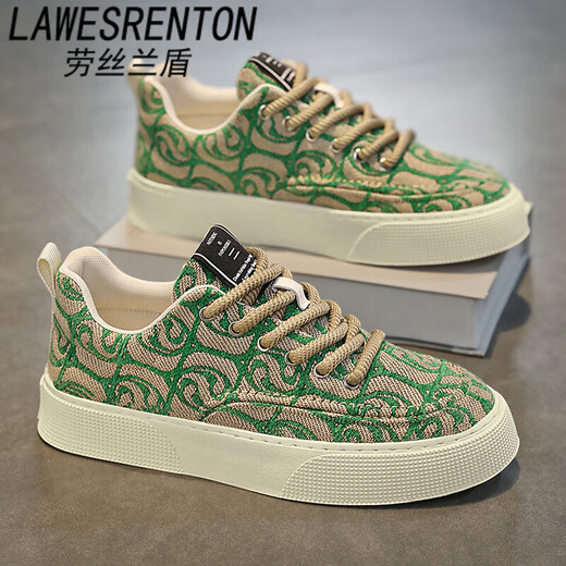 LAWESRENTON brand canvas shoes men's low top 2025 summer new niche printed board shoes men's thick sole sports and casual trend black (main picture) 39