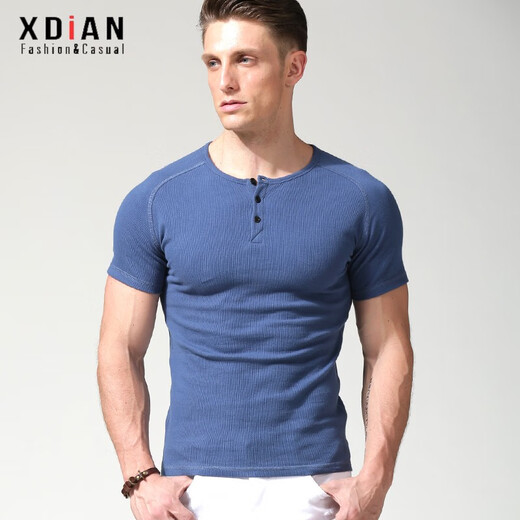 Continuez la chemise Henry, T-shirt à manches courtes pour hommes, T-shirt masculin à manches filets pour hommes, chemise de base en coton à manches courtes mince, Black (Henry) L Size (112-130Jin [Jin est égal à 0,5 kg]) Slim Fit Style Slim Fit Style