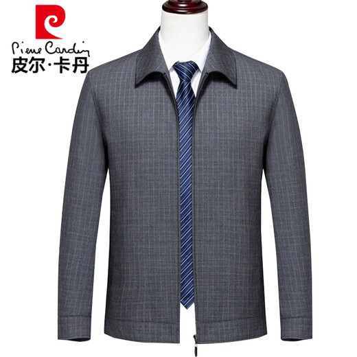 Pierre Cardin Jacket Men's Middle-aged Spring and Autumn Thin Jacket Middle-aged Dad's Wear Executive Lapel Jacket Wool Top 209 Style Beige 170/M Size Recommended 110-125 Jin Jin equals 0.5 kg