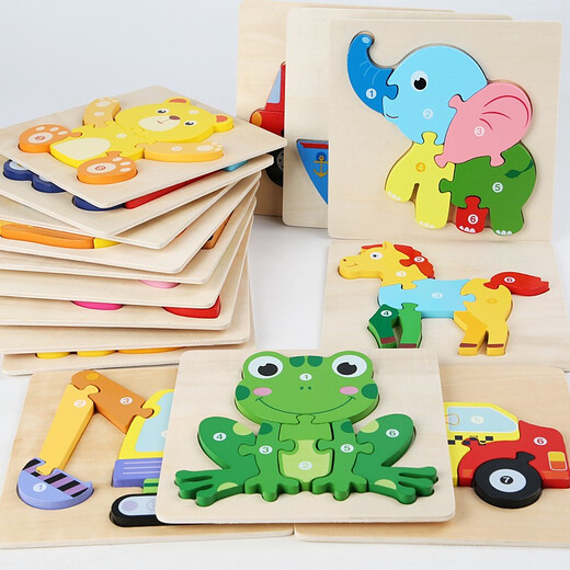Dreidimensionales Puzzlespielzeug von hölzernen Kindern 1- und ein halbjähriger Säuglinge Aufklärungsentwicklung 3-6 Jahre alte Jungen und Mädchen Kindergärten Babys Frühschuldach für Intelligenz Pie Board Geburtstagsgeschenk Bagger