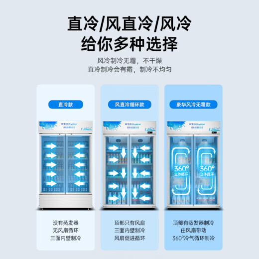 荣事达（Royalstar）饮料展示柜冷藏保鲜柜蔬菜双开门酒店商用纯风冷无霜立式玻璃门冰箱超市啤酒冷柜 728L双门【直冷省电】1.2米