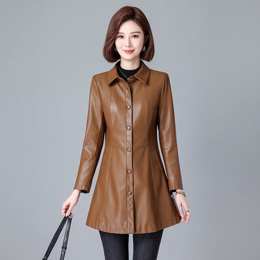 啄木鸟真皮皮衣女中长款2025秋季新款绵羊皮风衣女士修身显瘦外套 黑色【送】 2XL 适合120-130斤
