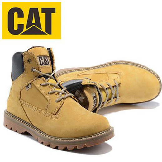 Carter CAT men's shoes, high top Martin boots, work shoes, autumn and winter zipper boots, lace-up outdoor yellow boots, yellow standard leather shoes size 39