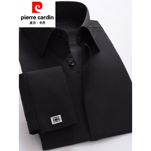 皮尔卡丹（pierre cardin）男士大领法式衬衫修身双扣高领新郎服双叠袖正装长袖衬衣袖扣青年 CXW12006白色(父亲节礼物) 43
