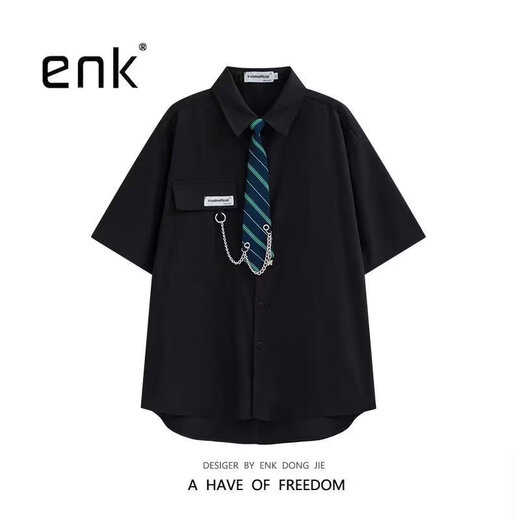 狄帝鲨学院风DK制服衬衫男短袖痞帅夏季宽松休闲港风日系衬衣班服一套 白色+领带 L