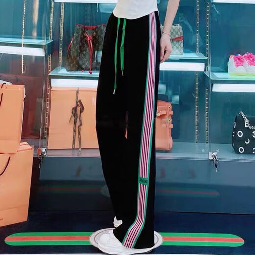 锦人初高腰抽绳显瘦侧边宽松阔腿裤女2024春新款运动休闲裤 13062#绿色 均码 m 建议80100斤