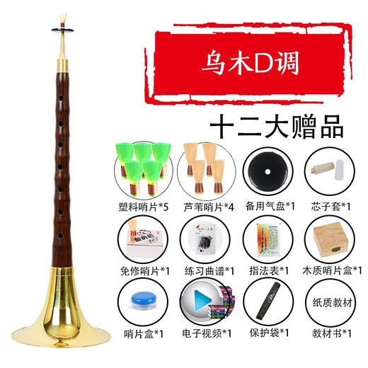 晗畅管艺 唢呐乐器全套演奏红木乌木杆初学者成人民间唢呐锁 降B调 乌木白碗[十二种配件]