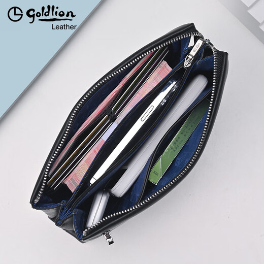 Goldlion Men's Hand -Catch Bag 2025 New Wallet Genuine Leather Beath Bolshuge Fashion Bag Bag Bag Bag Men Black [Autorización oficial: una falsa una y diez multas]