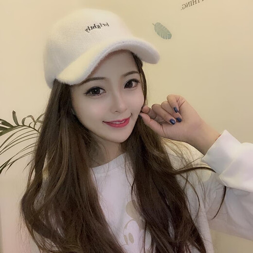 QUEENJOY Korean version thickened warm rabbit fur blended baseball hat for women in autumn and winter embroidered letters fashion trend warm peaked cap pink adult 54-60 adjustable