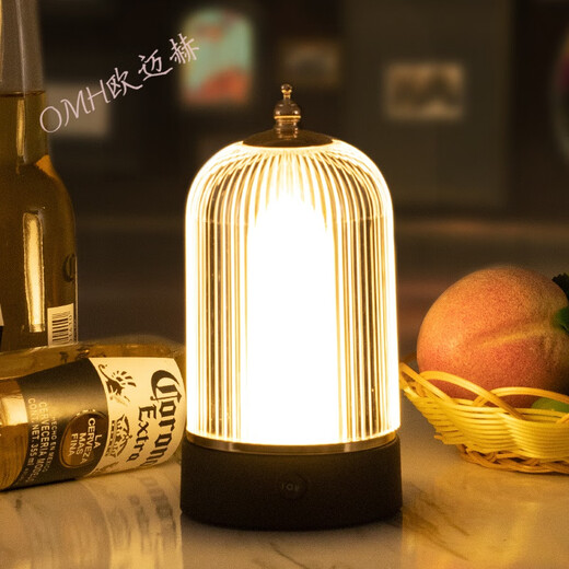 OUMAIHE bar table lamp rechargeable LED bar table lamp table lamp night light creative restaurant clear bar table lamp bar atmosphere light hand + three-color light + charger (button switch) dimmer switch