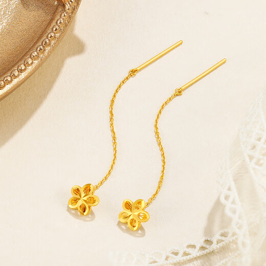 Liuguifu Jewelry Gold Ear Wire Huaying 5G Gold Earrings Pure Gold Stud Earrings for Women FH0200388 0.70g