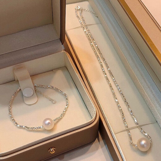 Xuju Shijia Pearl Pendant Broken Silver Couple Necklace Women's Niche High-Quality Imitation Pearl Clavicle Chain as a Gift for Wife Broken Silver Couple Pearl Necklace Y128