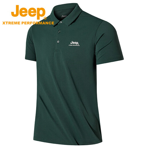 Jeep Schnell trocknend Polo-Hemd Männer upf40+ Sonnenschutz kurzärmelig T-Shirt Herren Outdoor Revers Schnelltrocknungskleidung 9905 Dunkelgrün L.