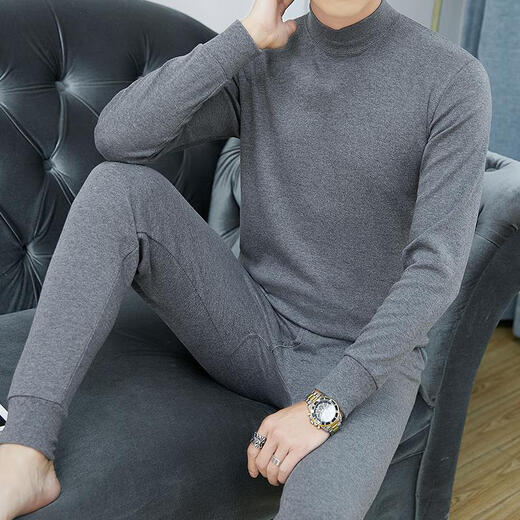Modal Cotton Thermal Underwear Men's Thin Slim Autumn Clothes and Autumn Pants Set Middle-aged Uncle Autumn and Winter Shirts and Underpants Pure Cotton Bottoming Shirt Slim and Comfortable Solid Color Versatile Skin Friendly and Breathable Round Neck Light Gray XL