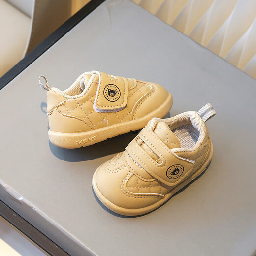 Qisiman Spring and Autumn Baby Toddler Shoes 1 to 2 Years Old Soft Sole Anti-Slip Infant Children's Single Shoes Men's and Women's Sneakers White Shoes 0 Khaki Color 17 Size/Inner Length 12CM