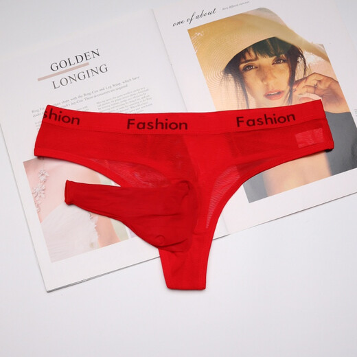 Long Night Men's Underwear Abnormal Nude Fully Transparent Thong European and American Gay Sex Set See-through Sexy Red (Open) One Size