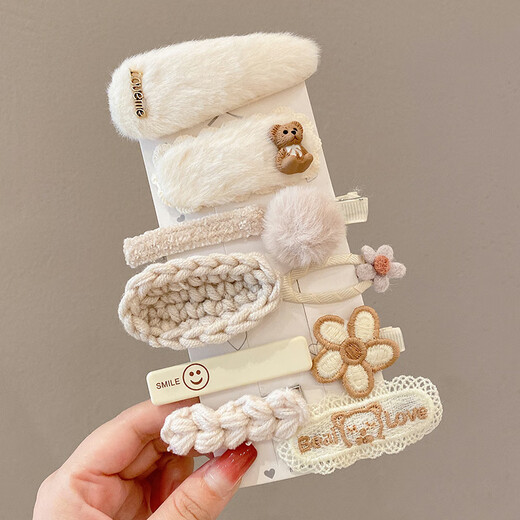 Half plush hair clip autumn and winter hair clip for women 2024 new children's clip headwear side bangs clip cute clip hair accessories milk white 10-piece set