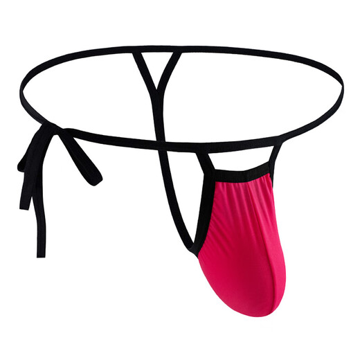 OLO men's thong belt side opening knotted rope ice silk soft comfortable sexy GAY strappy sexy underwear red one size